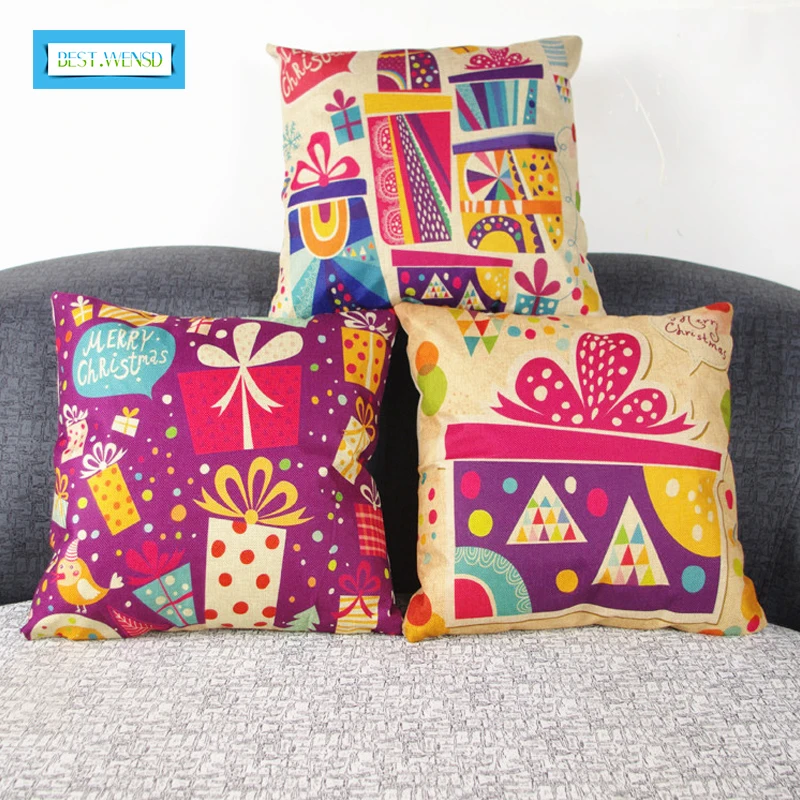 

BEST.WENSD Christmas Gift Pillow Cushion Custom Linen Decorative Throw Pillows Sofa Chair Cushion cojines 45*45cm Coussin