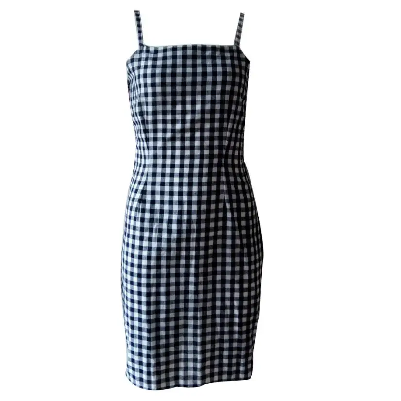 Новинка лета 2017 стильное клетчатое платье в клетку на бретельках повседневное
