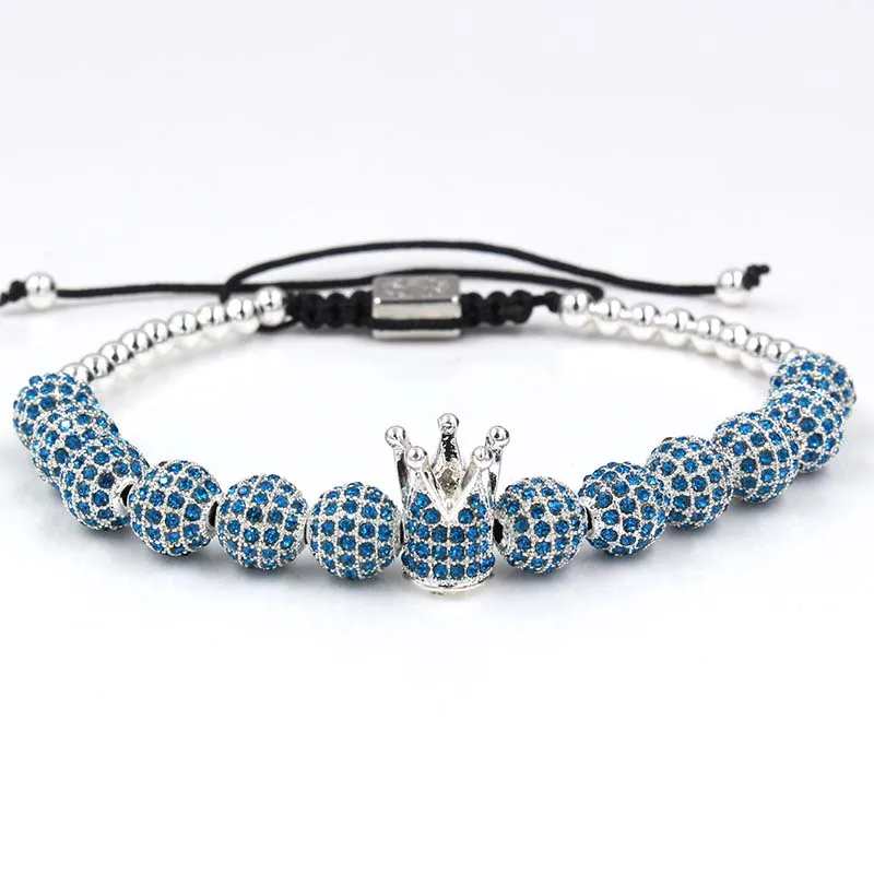 Wholesale fashion men bracelet jewelry Braiding Macrame CZ copper beads Crown Bracelets for women pulseira masculina bileklik