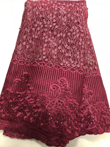 

High Quality 2019 African French Net Lace Fabric Embroidered Nigerian Lace Fabric 5Yards Guipure Cord Lace With Stones VLL3722