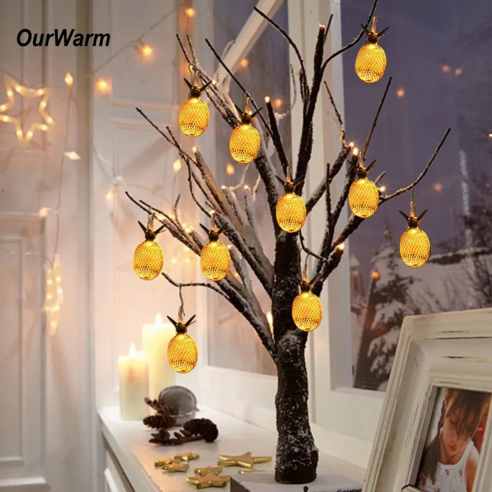 

OurWarm Vintage Pineapple String Lights Yellow LED Fairy String Lights Decoration Hawaii Birthday Glow Party Supplies 10pcs LED