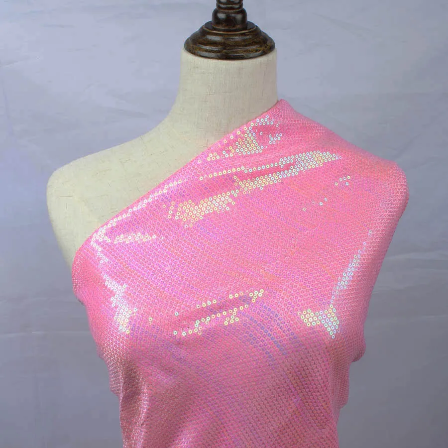 3MM láser con lentejuelas rosa iridiscente Tela Glitz Lentejuelas Bordado fabricr por yarda