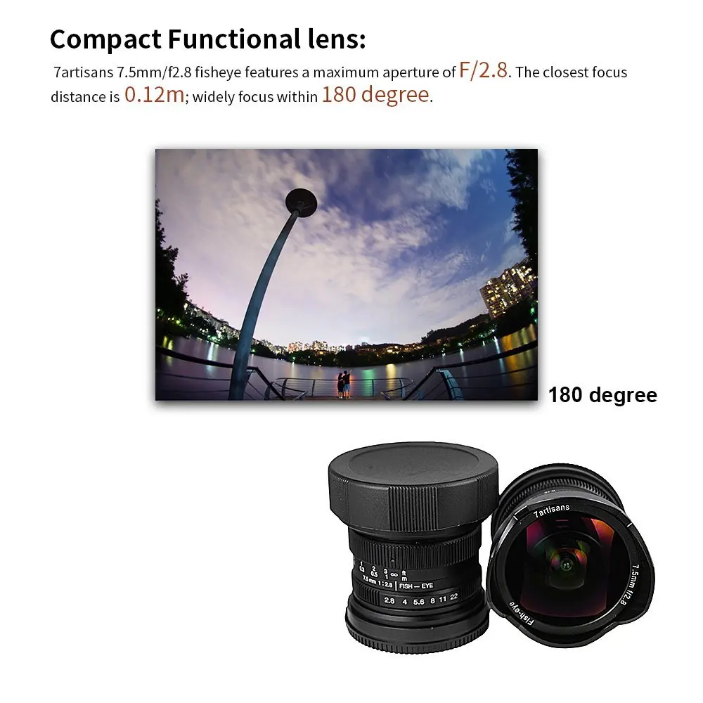 Объектив рыбий глаз 7artisans 7 5 мм F/2 8 угол обзора 180 градусов для Sony E Mount A6500 A7 II/ Micro 4/3