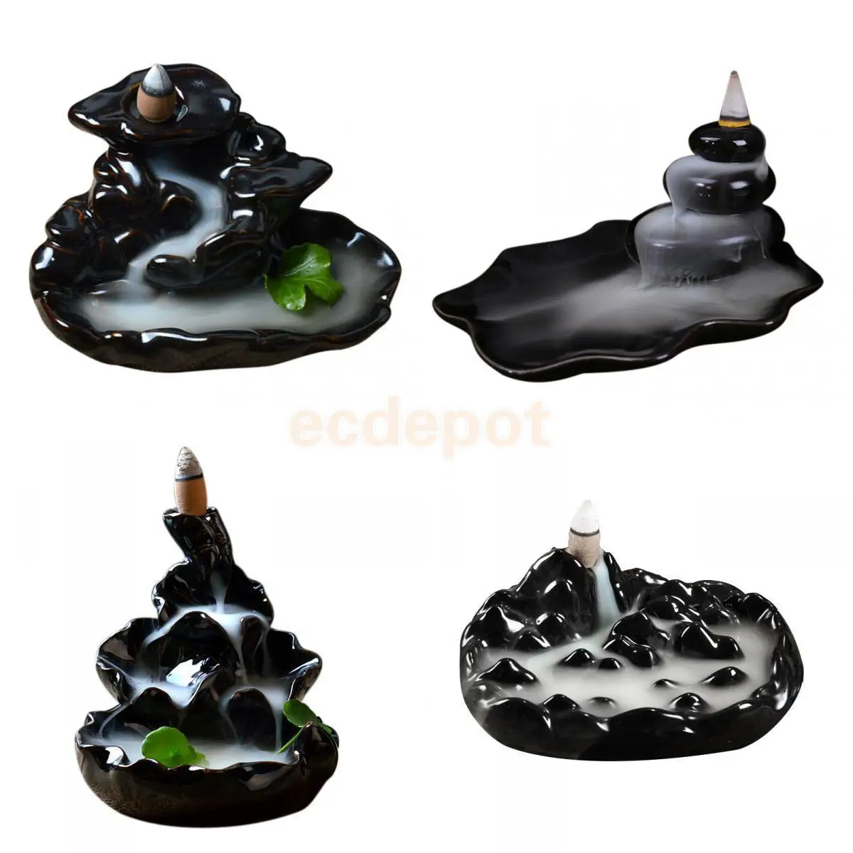 4 Types Ceramic Glaze Incense Smoke Cone Burner Backflow Censer Holder