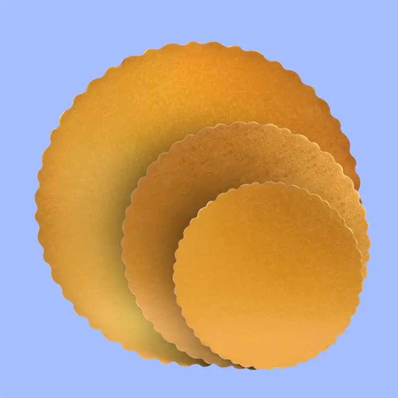 3pcs 12 inches Golden Cake Boards Corrugated Embossed Disposable Cake Circles Serving Base Cake Tray for Decorating Transforming