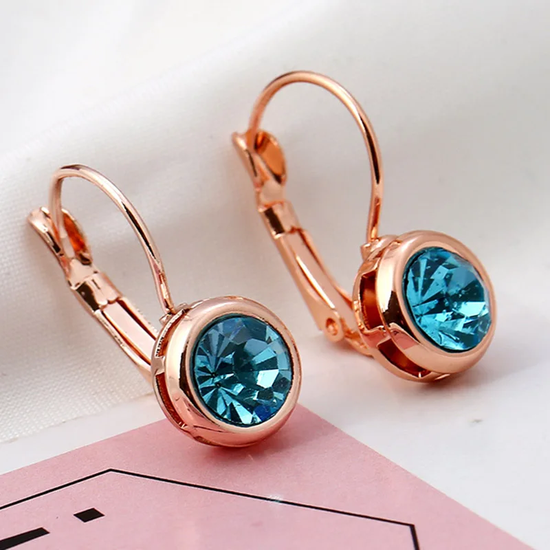 Round Zircon Earrings Copper Romantic Women Electroplated Zircon