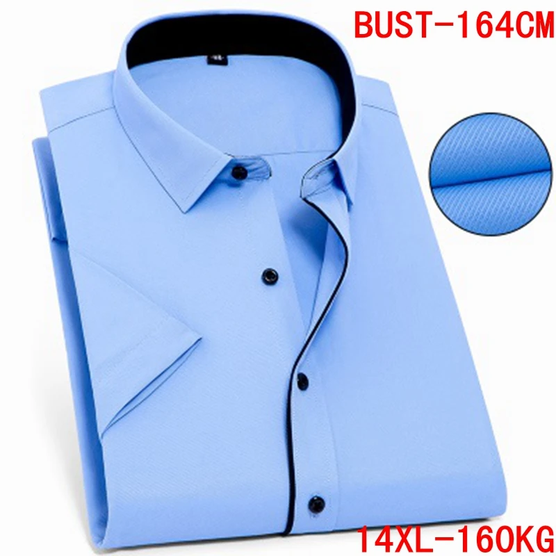 

Large size 10XL 11XL 12XL 13XL 14XL Business Office Business Comfort Summer Men's Short Sleeve Lapel Light Blue Shirt 8XL 9XL