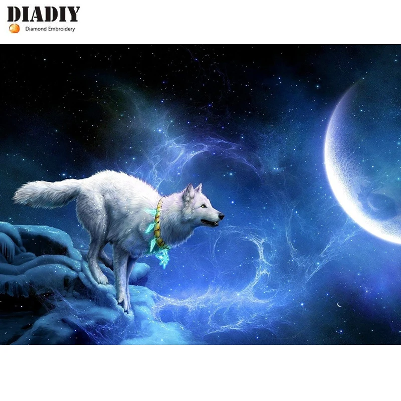DIADIY Full Square/Round Drill 5D DIY Diamond Painting&quotWhite Wolf To The Moon&quotEmbroidery Cross Stitch Mosaic Rhinestone Home Art | Дом и