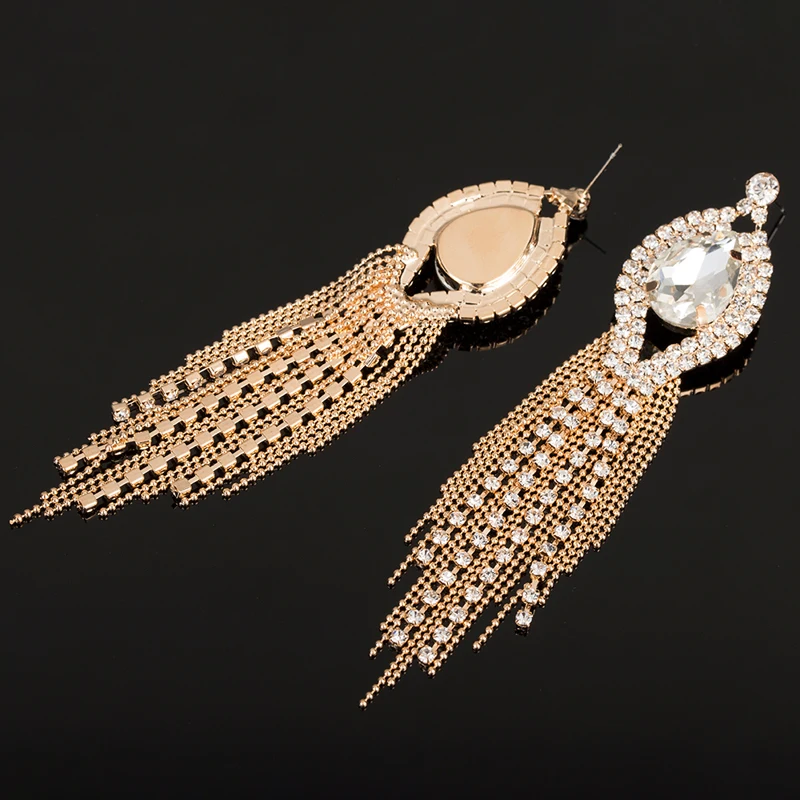 YFJEWE New Arrive Fashion Tassel Long Drop Earrings for Women Bridal Wedding Big Rhinestone Crystal Factory Price Earrings E425