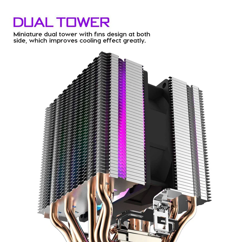 Cpu Air Cooler 6 тепловых трубок двухбашенный радиатор с 90 мм радужными светодиодными