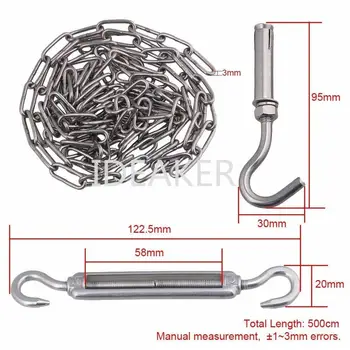 

M3x5M Silver 304 Stainless Steel Load 60KG Turnbuckle Chain Set Outdoor Drying Tightening