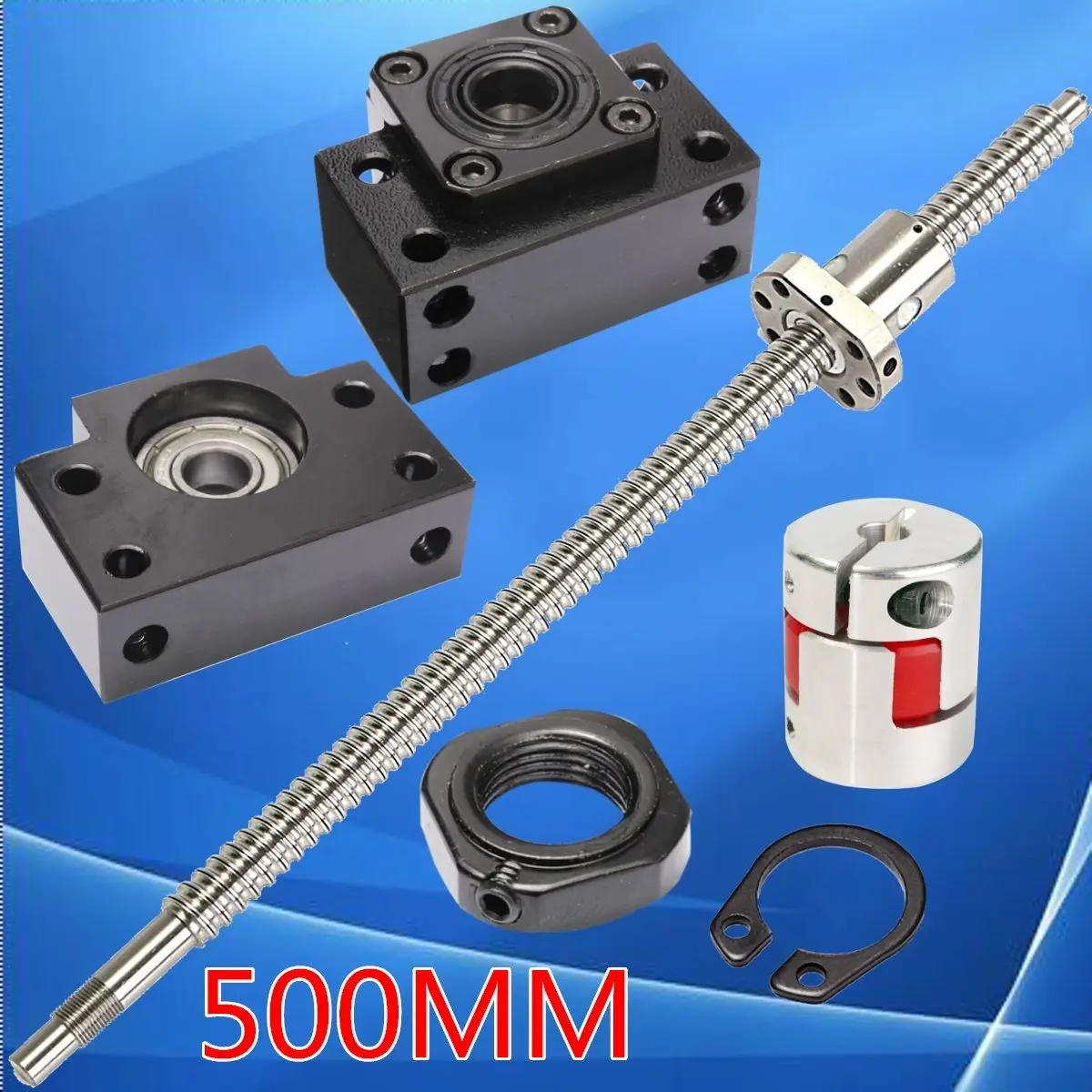 

SFU1605 Set L500mm Rolled Ball Screw with end machined + 1605 ball nut + nut housing + For BK/BF12 end support + coupler