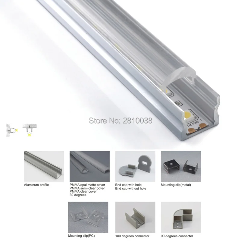50 X 1M Sets/Lot 30 degree corner shape led aluminum profile and recessed U extrusion profile for wall or ceiling lamps