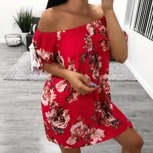 Летнее женское платье с открытыми плечами, летнее платье, повседневное женское богемное платье с цветочным принтом, летнее пляжное платье sukienka 45# G7