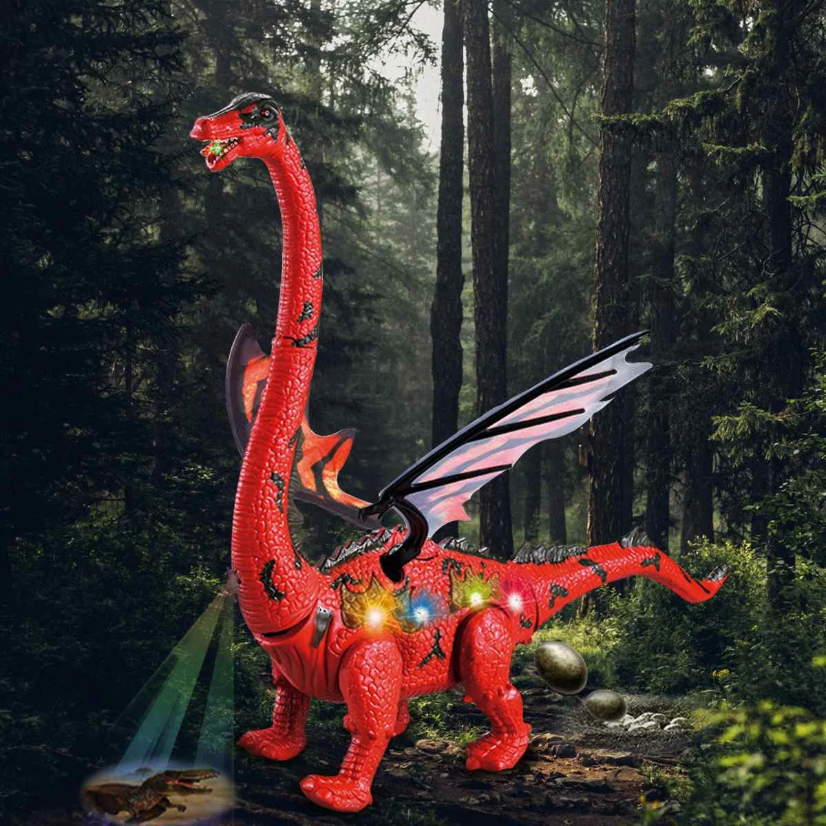 Luzes de Projeção Presentes de Aniversário Crianças Brinquedos Elétrica Andando Dinossauro Brinquedo Longo Pescoço Colocar Ovos Rugido Sons Natal Asa 6 Brinquedos e hobbies