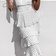 Ordifree/ Летняя женская юбка в горошек, юбка-торт, белая черная Юбка-миди с оборками, 2 способа ношения