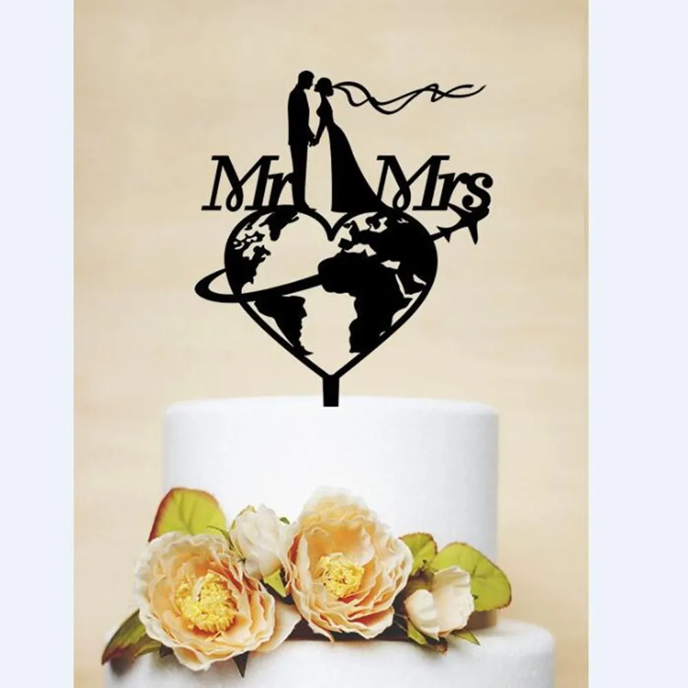 

Travel Wedding Cake Topper, Mr and Mrs World Map with Airplane Cake Topper, Unique Wedding Cake Decoration Toppers