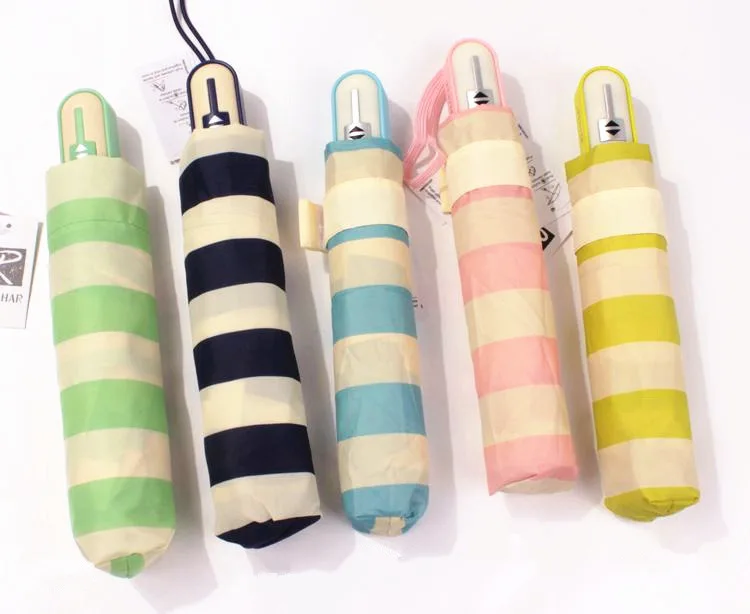 Concise Stripe Style Windproof Women and Men rain Umbrella Three-folding Fully-automatic Clear Water repellent umbrella