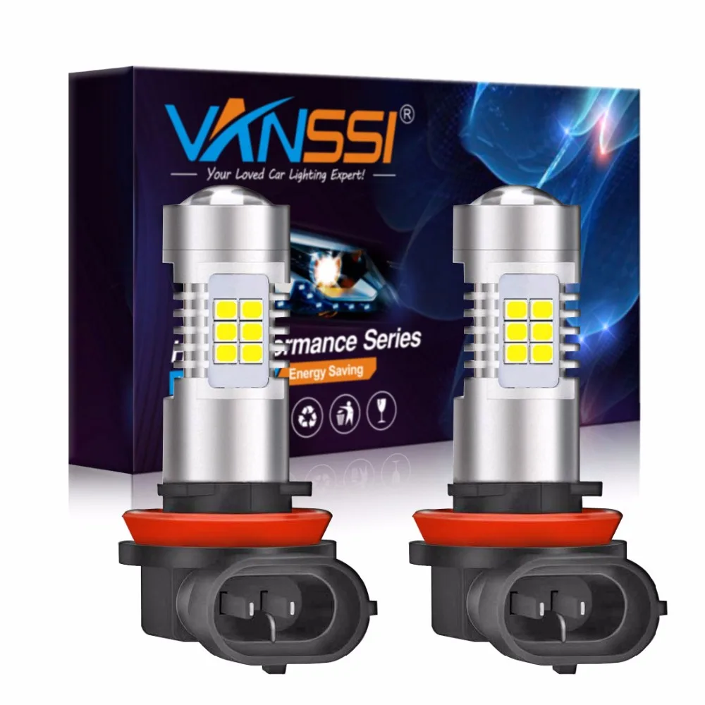 VANSSI 2 шт. H8 H11 Светодиодные лампы H10 9145 HB3/9005 HB4/9006 2504 PSX24W 5202 H16 LED Противотуманная фара DRL Лампа яркий Белый 6000K - изображение