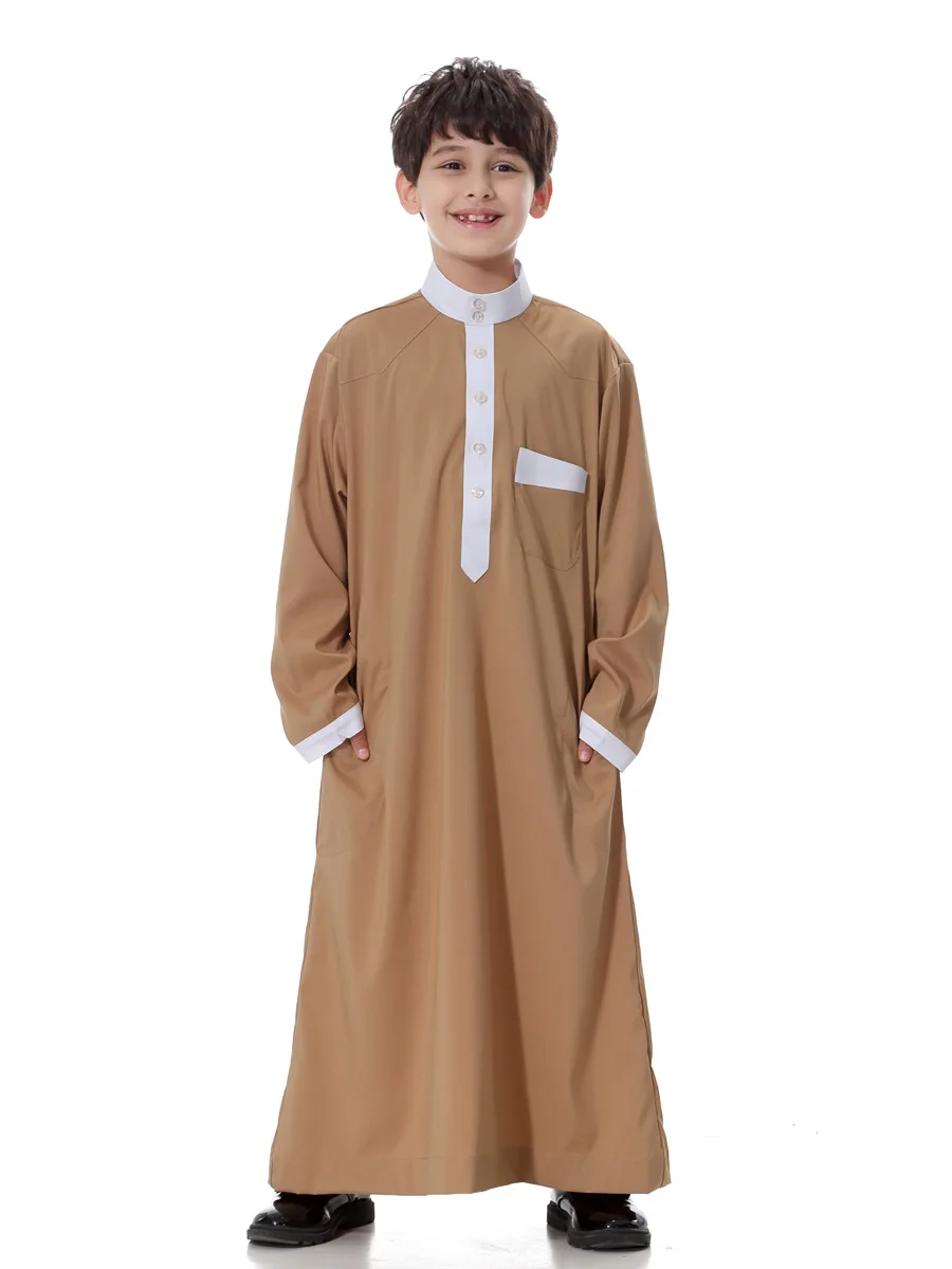 4-15Years детская Jubah мусульманский абайя, арабское халаты для мальчиков 4 цвета с длинным рукавом мусульманские кафтан халат Повседневное блузки рубашки Костюмы