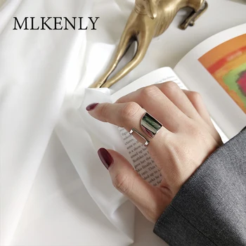

MLKENLY Smooth Wide Face Punk S925 Sterling Silver Open Rings Trendsetter Female Finger Rings for ladys Charm Jewelry anillo