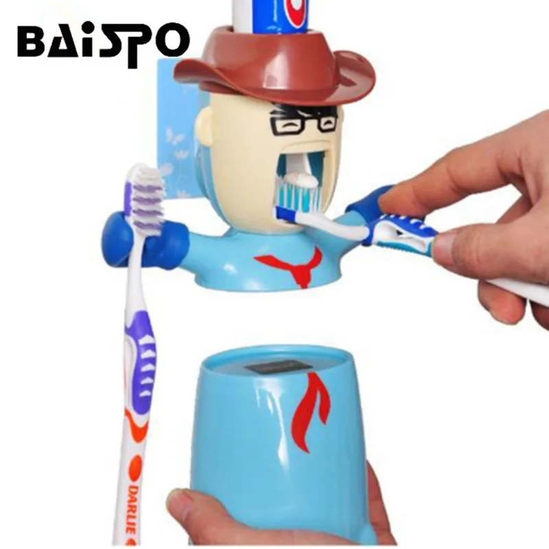 

Cartoon Traceless Plastic Automatic Toothpaste Dispenser Set Kids Toothbrush Holder Bathroom Accessory Set Toothpaste Squeezer