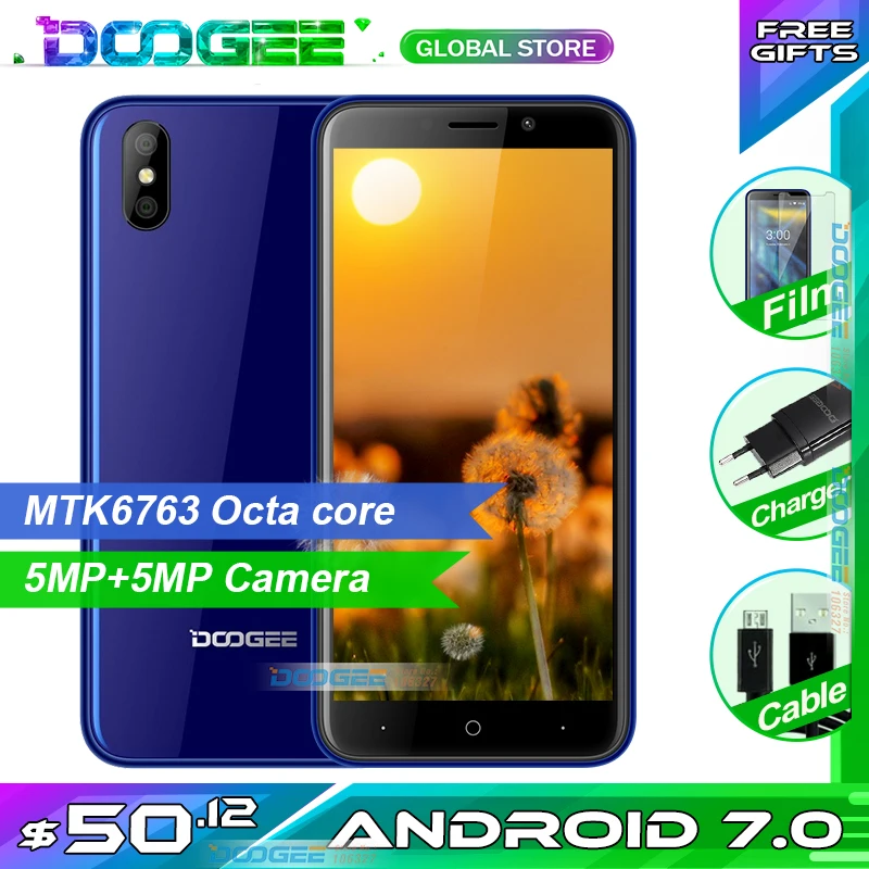 

Fast shipping DOOGEE X50 Smartphone MT6580M 1GB 8GB Android 7.1 5.0 Inch MTK Dual Cameras 5.0MP+0.3MP Mobile Phone