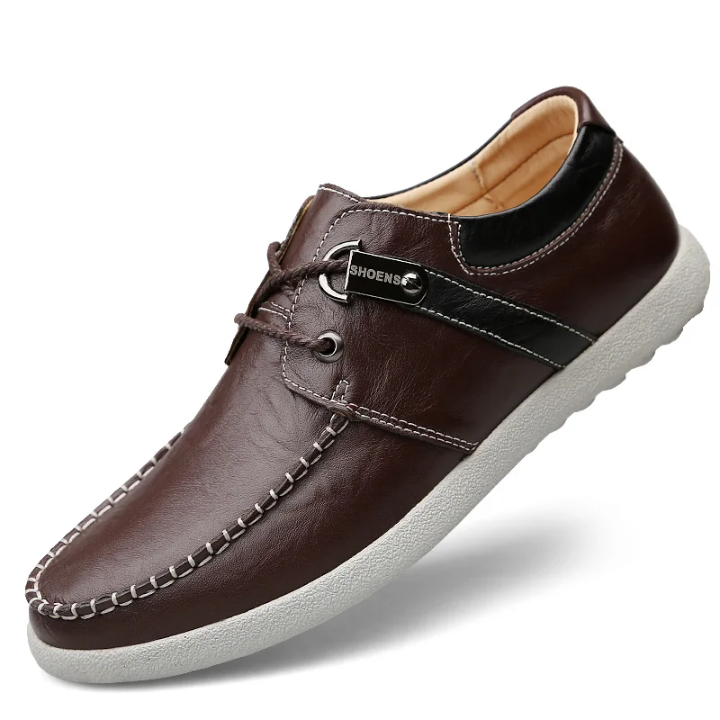 Мужская повседневная обувь; Мужская обувь из натуральной коровьей кожи; Мужская обувь ручной работы на плоской подошве; модная Осенняя мужская прогулочная обувь; Размеры 37-45 - Цвет: Dark brown