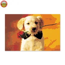 Одна собака поставляет розы мультфильм diy картина маслом по номерам животных ручной работы любовь diy картина маслом по номерам подарок
