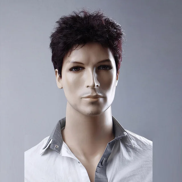 MSIWIGS 6 Inches Short Straight Wigs for Men Wine Red Toupee Natural