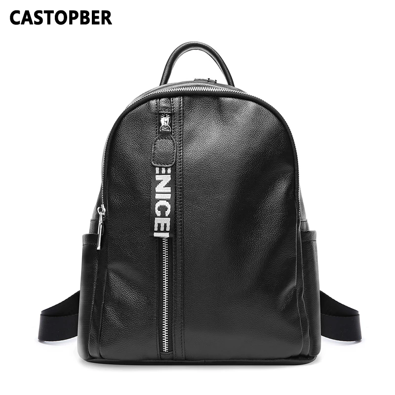 

New Fashion Designer Cow Genuine Leather Women's Backpacks Female Bags for College Students Simple Design Famous Brand Quality