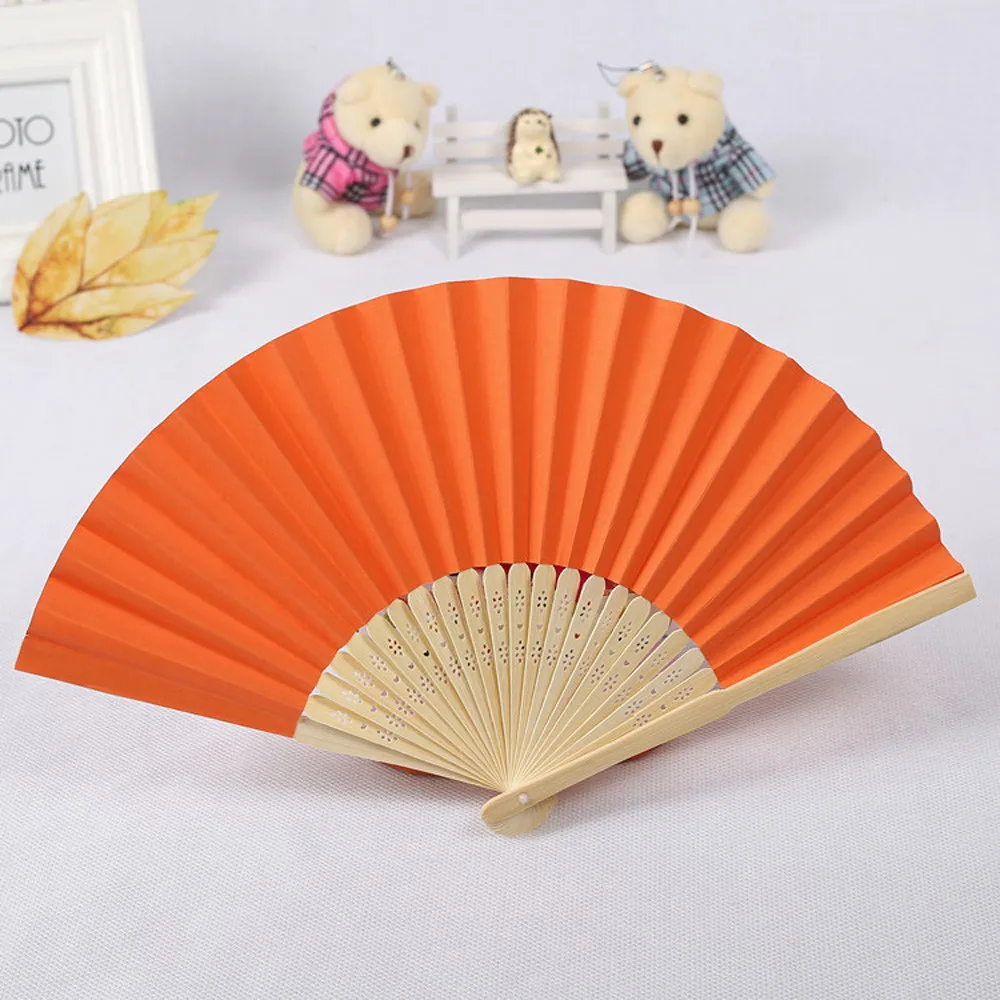 

Pattern Folding Dance Wedding Party Lace Silk Folding Hand Held Solid Color Fan 2019 New Decorative fan#25