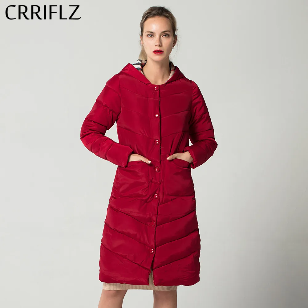 Crriflz Новый 2018 Зимняя коллекция Тонкий повседневные Длинные парки женские зимняя