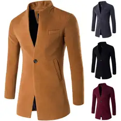 Новые мужские Бизнес одна кнопка Стенд воротник мода повседневное Slim Fit шерстяная куртка Дизайнерская одежда уличная один