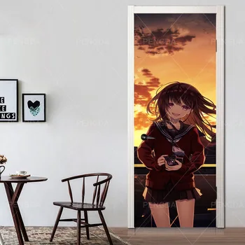 

Door Sticker Mural DIY Decals Creative Japanese Anime PVC Wallpaper Self Adhesive For Renew Canvas Print Art Picture Home Decor