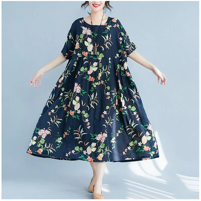 Günstige Plus Größe Kleider Für Frauen 4XL 5XL 6XL 2019 Sommer Mode Kunst Drucken Floral Retro Kleid Femme Casual Lose Große größe Lange Kleid