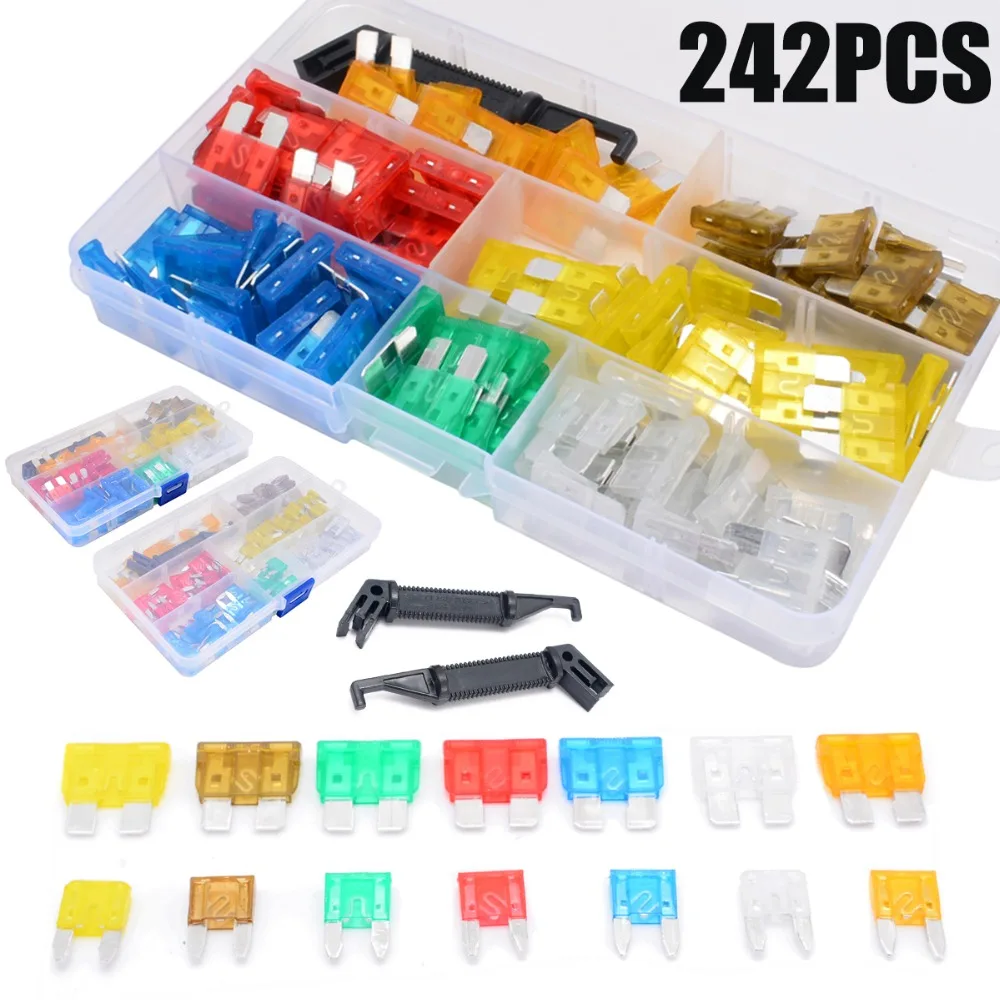Koop Onsale 242 stks Auto Truck ATC Zekering 5A 7.5A 10A 15A 20A 25A 30A AMP Mini Blade Mixed Size diverse Kit Mayitr