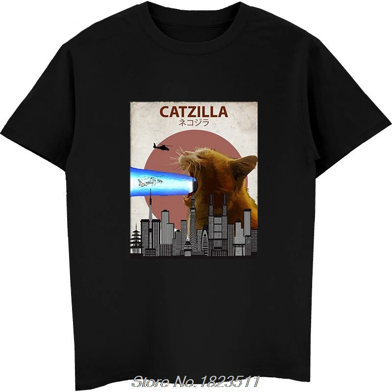 

Hot Sale Fashion Catzilla Funny Cat T-Shirt | Cute Japanese Cat Lovers Gift Tshirt Men Funny Tees Tops Harajuku Streetwear