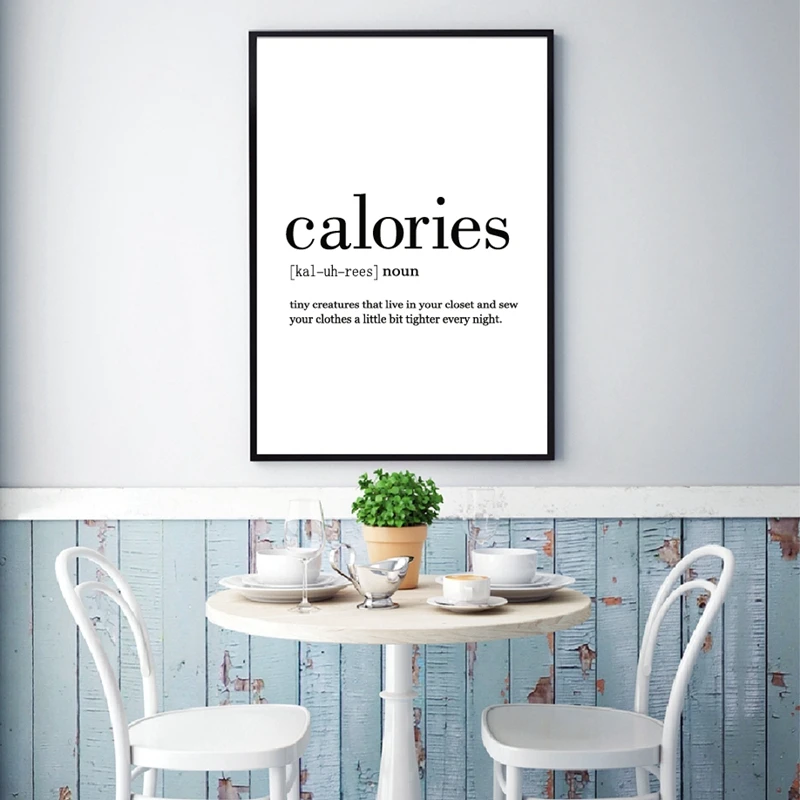 

Calories Definition Minimalist Art Painting Foodie Pictures Decoration Black And White Funny Canvas Art Prints Kitchen Poster