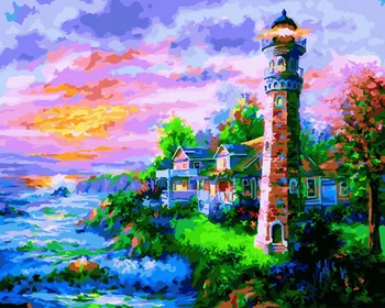 

Frameless oil painting by numbers paint by number for home decor oil picture painting 5065 lighthouse