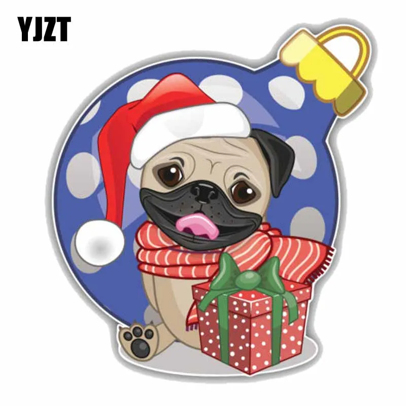 

YJZT 16.8CMx18.5CM Christmas Pug Dog PVC Material Car Bumper Decoration Car Sticker C1-9023