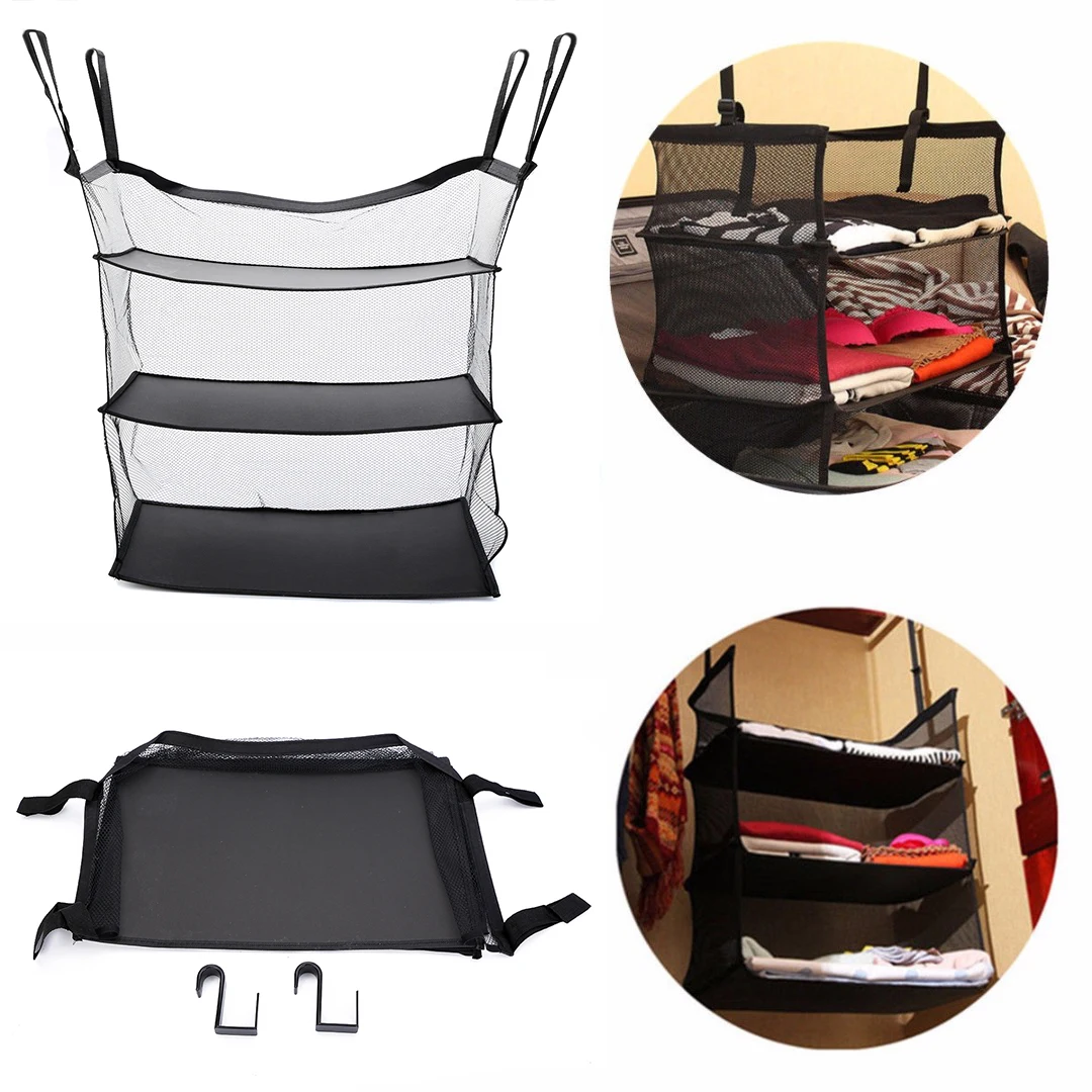 Mayitr 3 Tier Mesh Collapsible Hanging Organizer Closet Luggage Clothes
