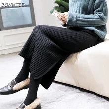 Юбки Женские трикотажные высокого качества женские универсальные трендовые однотонные простые женские юбки для отдыха до середины икры элегантная одежда Новинка