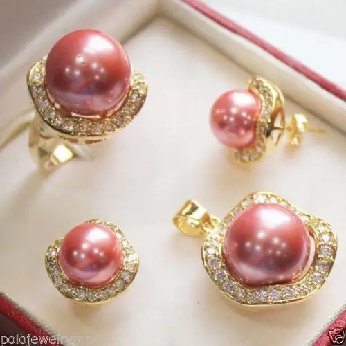 

hot sell new - New Jewelry 18GP Fashion Banquet Natural Pink shell Set AAA style Fine Noble real Natural fast shipping