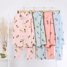 Женская тонкая Трикотажная хлопковая Домашняя одежда весна-осень зимняя одежда для сна полосатая Пижама наборы пижама с принтом клубники