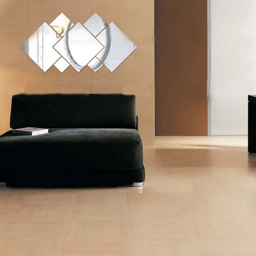 7Pcs Silver Squares Mirror Wall Stickers Removable Wall Decal Home