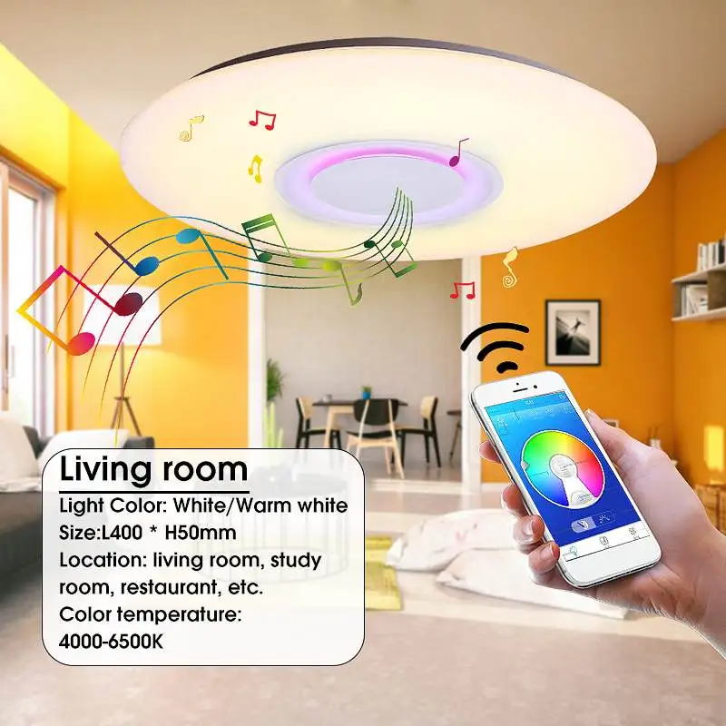 

24W LED Modern Remote Ceiling Down Light Fixture With Music Speaker Flush Mount Lights Dimmible Ceiling Lamp