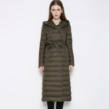 X-long пуховик женский белый утиный пух ультра легкий женский двубортный пальто парка с капюшоном Теплое повседневное пальто FP0113