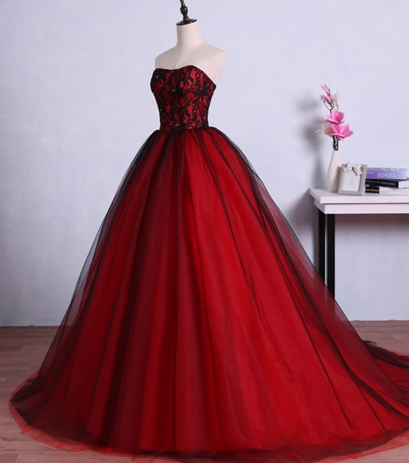 Красные и черные Длинные Выпускные платья для выпускного вечера из тюля с кружевом Вечерние платья на заказ, большие размеры