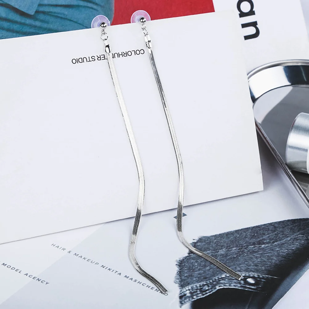 

2018 Korean Minimalist Style Ear Accessories All Match Long Earrings For Women Metal Snake Chain Tassel Earrings